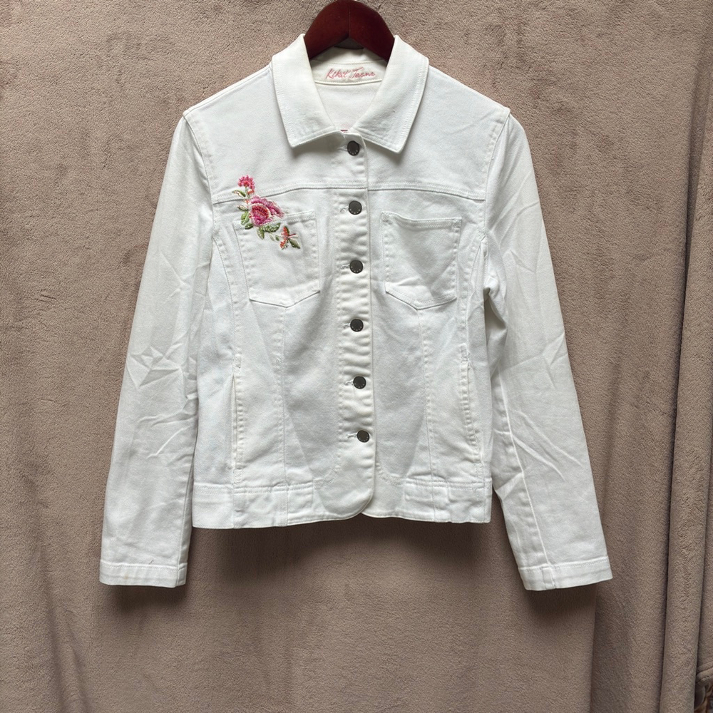 Women's Kiki Jeans White Floral Embroidered Jean Jacket M